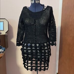 1970s wool crochet overlay dress